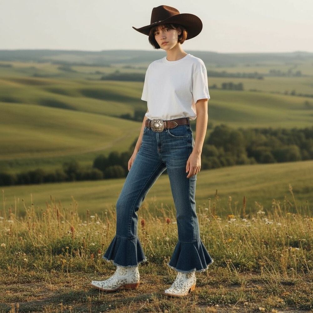 Citizens of Humanity The Drew Flounce Flared Crop Denim Jeans Sz 26 Western